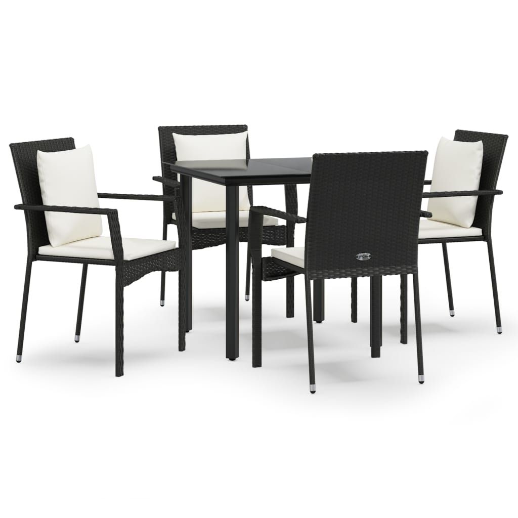 vidaXL 5 Piece Garden Dining Set with Cushions Black Poly Rattan
