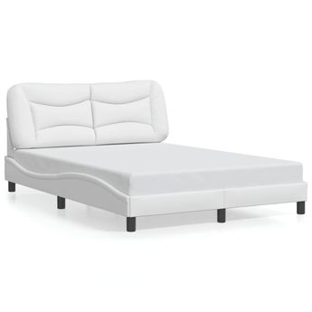 vidaXL Bed Frame without Mattress "Hvar" White 53.9"x74.8" Faux Leather