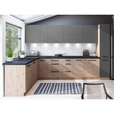 Corner universal kitchen unit, oak artisan/gray/black volcano, 330x210, LANGEN