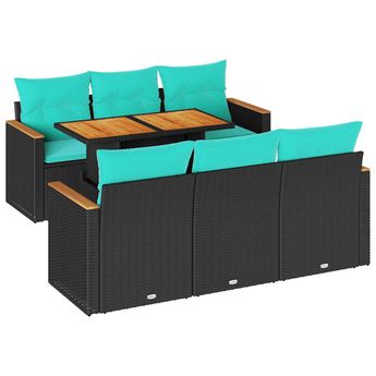 vidaXL 7 Piece Garden Sofa Set with Cushions Black Poly Rattan
