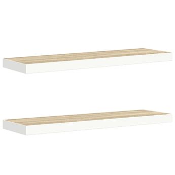 vidaXL Floating Wall Shelves 2 pcs Oak and White 90x23.5x3.8 cm MDF