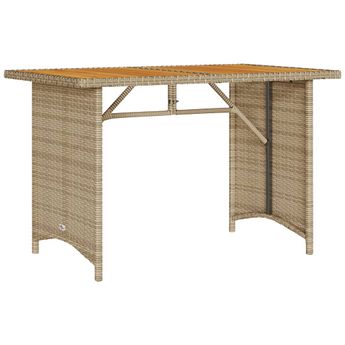 vidaXL Patio Table with Wooden Top Beige 43.3"x26.8"x27.6" Poly Rattan