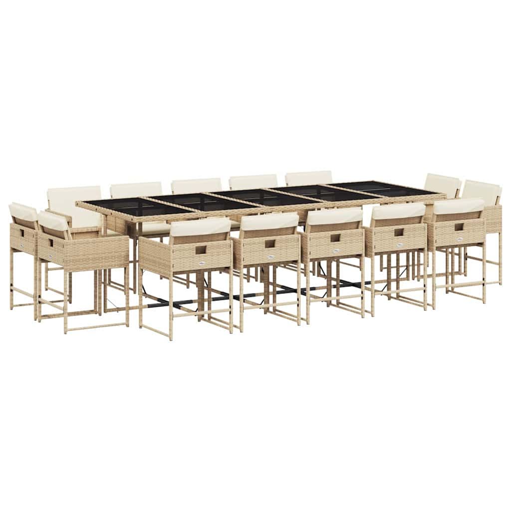 vidaXL 15 Piece Patio Dining Set with Cushions Beige Poly Rattan