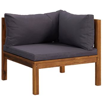vidaXL Sectional Corner Sofa with Dark Grey Cushions Solid Acacia Wood