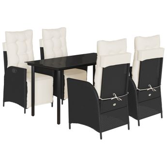 vidaXL 5 Piece Garden Dining Set with Cushions Black Poly Rattan