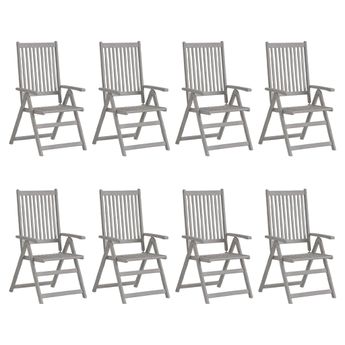 vidaXL Garden Reclining Chairs 8 pcs Grey Solid Acacia Wood