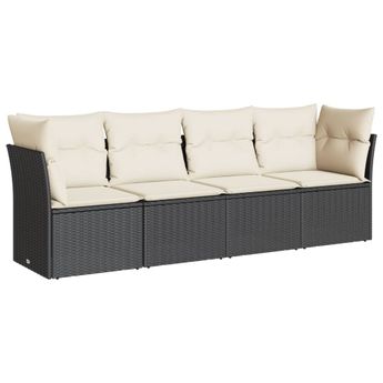 vidaXL 4 Piece Garden Sofa Set with Cushions Black Poly Rattan