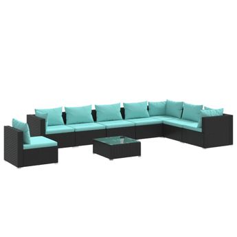 vidaXL 9 Piece Patio Lounge Set with Cushions Poly Rattan Black
