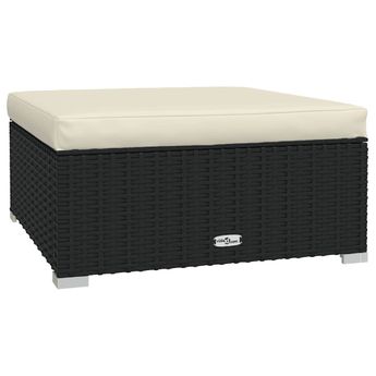 vidaXL Garden Footrest with Cushion Black 70x70x30 cm Poly Rattan
