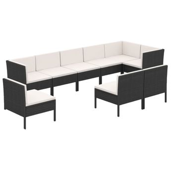 vidaXL 9 Piece Garden Lounge Set with Cushions Poly Rattan Black