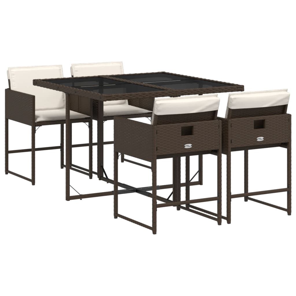 vidaXL 5 Piece Patio Dining Set with Cushions Brown Poly Rattan