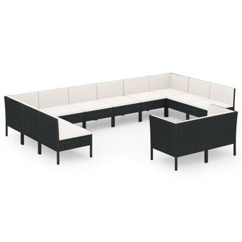 vidaXL 12 Piece Garden Lounge Set with Cushions Poly Rattan Black