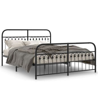 vidaXL Metal Bed Frame without Mattress with Footboard Black 59.1"x78.7"