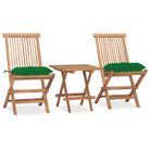 vidaXL 3 Piece Folding Patio Dining Set with Cushion Solid Teak Wood