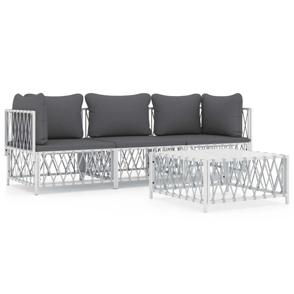 vidaXL 4 Piece Patio Lounge Set with Cushions White Steel