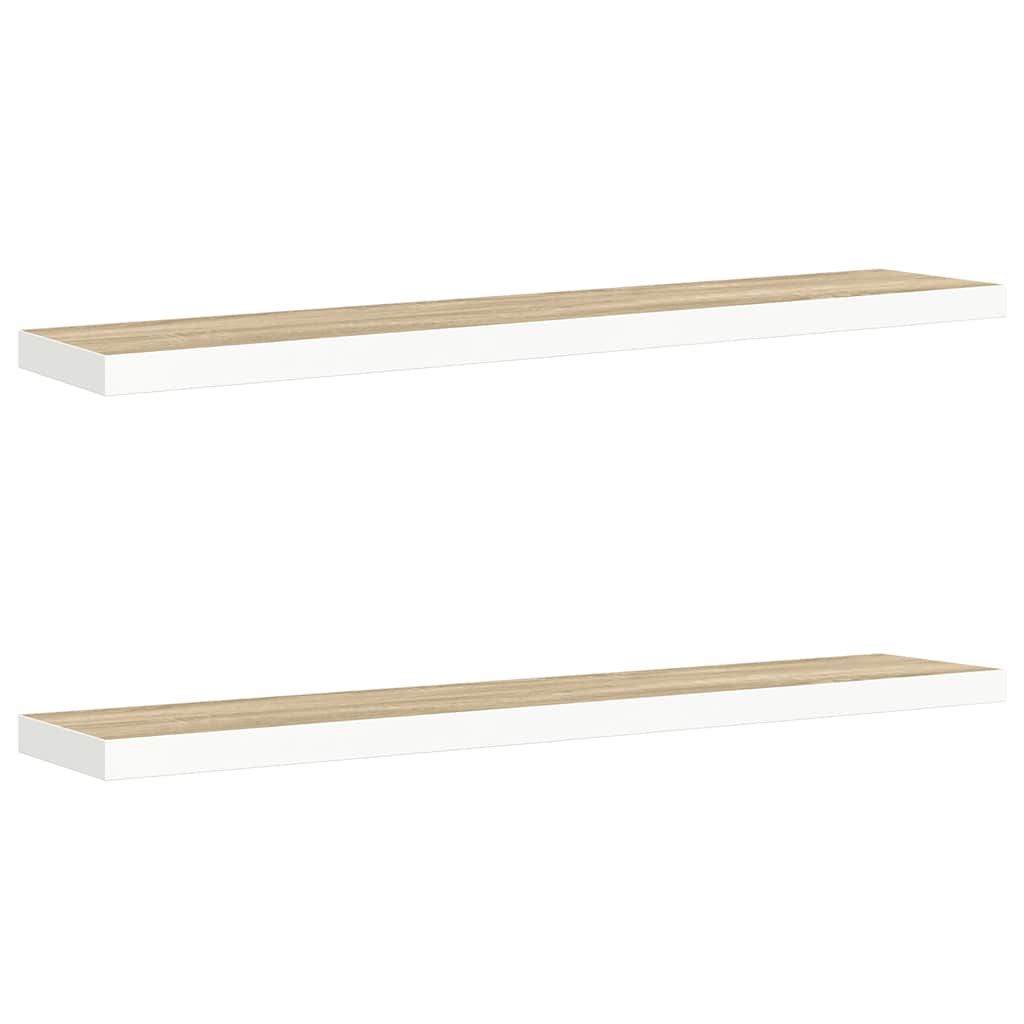 vidaXL Floating Wall Shelves 2 pcs Oak and White 47.2"x9.3"x1.5" MDF