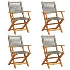vidaXL Folding Garden Chairs 4 pcs Grey Poly Rattan and Solid Wood
