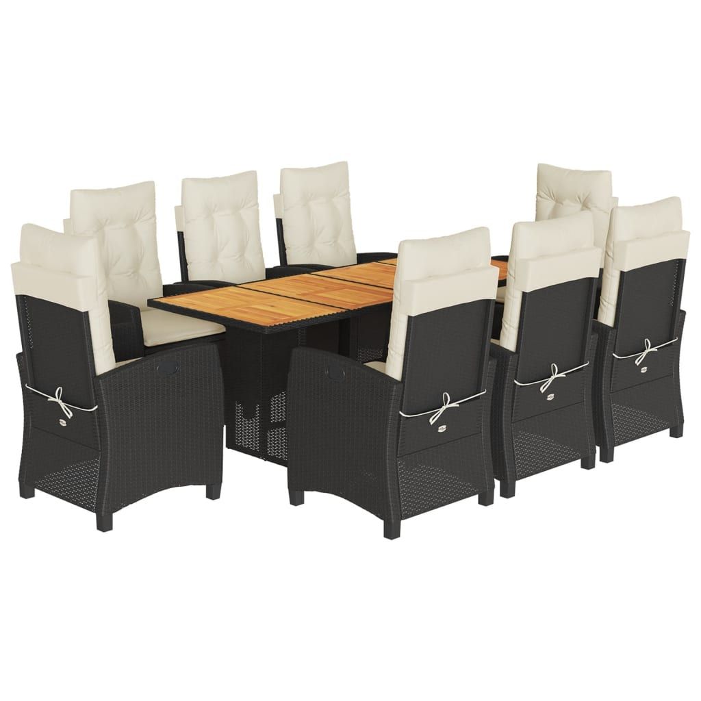 vidaXL 9 Piece Garden Dining Set with Cushions Black Poly Rattan