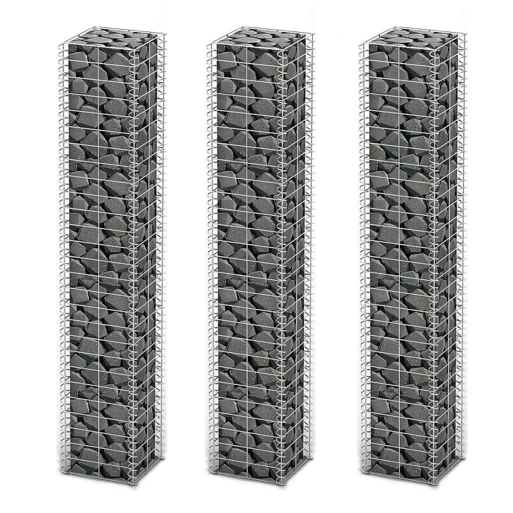 vidaXL Gabion Set 3 pcs Galvanised Wire 25 x 25 x 150 cm