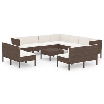 vidaXL 12 Piece Patio Lounge Set with Cushions Poly Rattan Brown