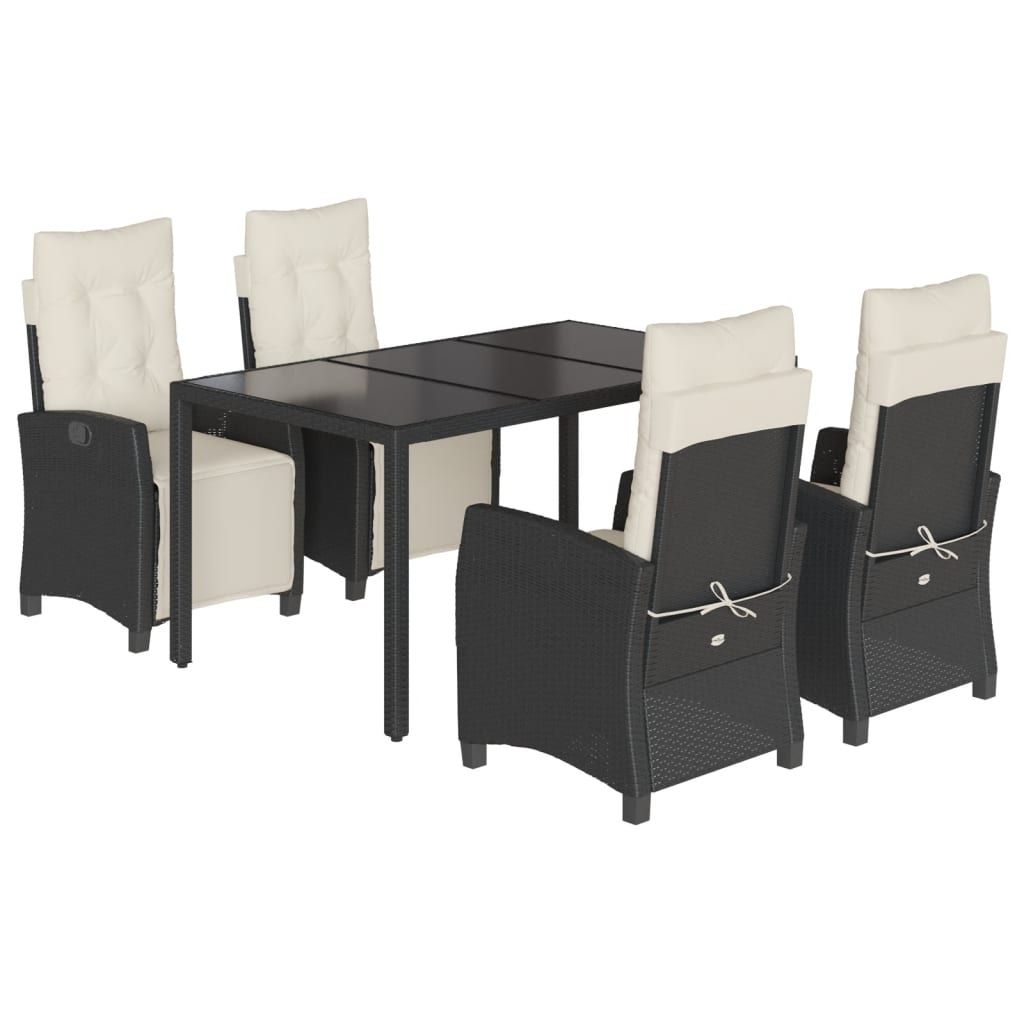 vidaXL 5 Piece Garden Dining Set with Cushions Black Poly Rattan