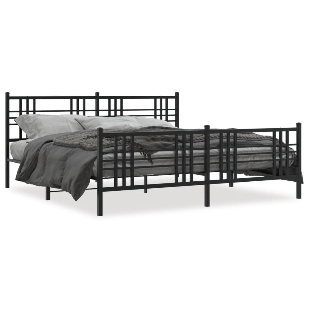 vidaXL Metal Bed Frame without Mattress with Footboard Black 76"x79.9"