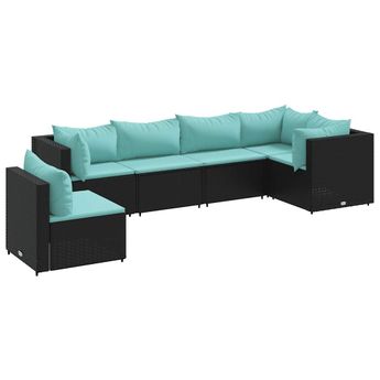 vidaXL 6 Piece Garden Lounge Set with Cushions Black Poly Rattan