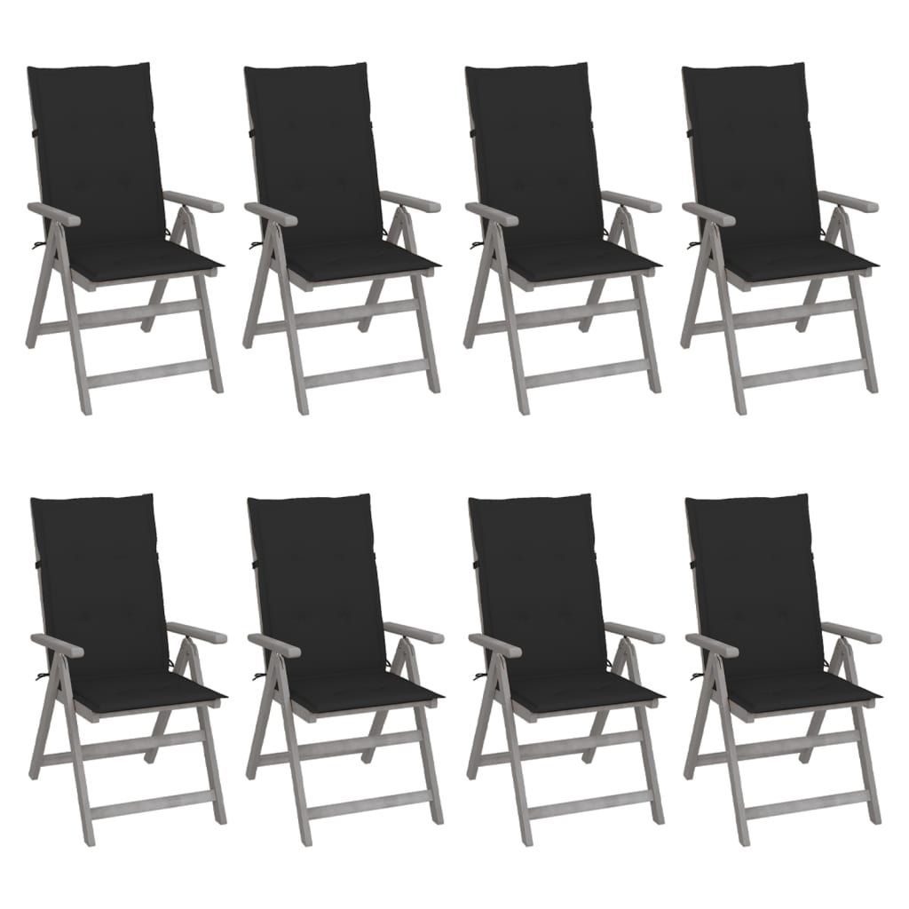 vidaXL Garden Reclining Chairs with Cushions 8 pcs Grey Acacia Wood