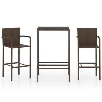 vidaXL 3 Piece Patio Bar Set Poly Rattan Brown