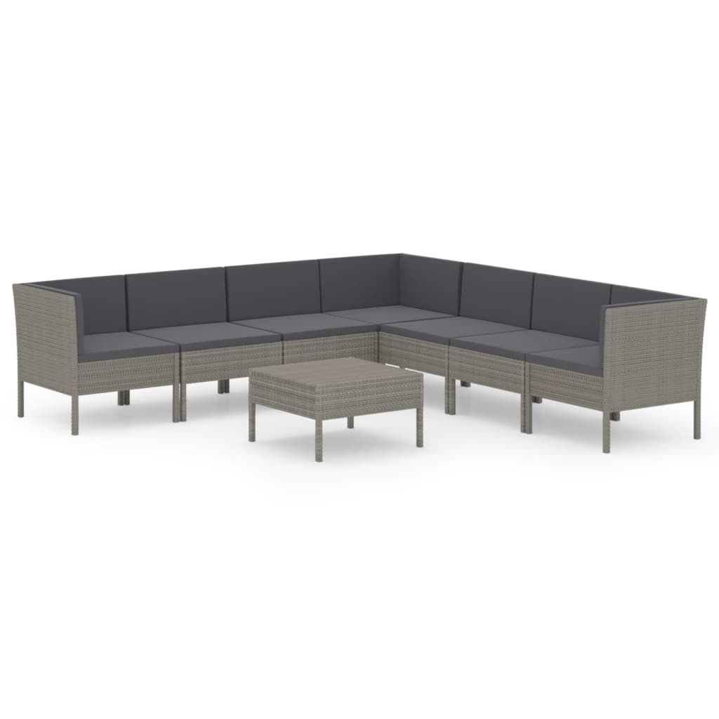 vidaXL 8 Piece Patio Lounge Set with Cushions Poly Rattan Gray