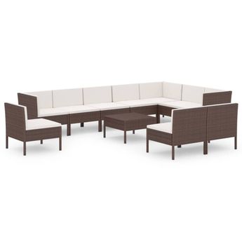 vidaXL 11 Piece Patio Lounge Set with Cushions Poly Rattan Brown
