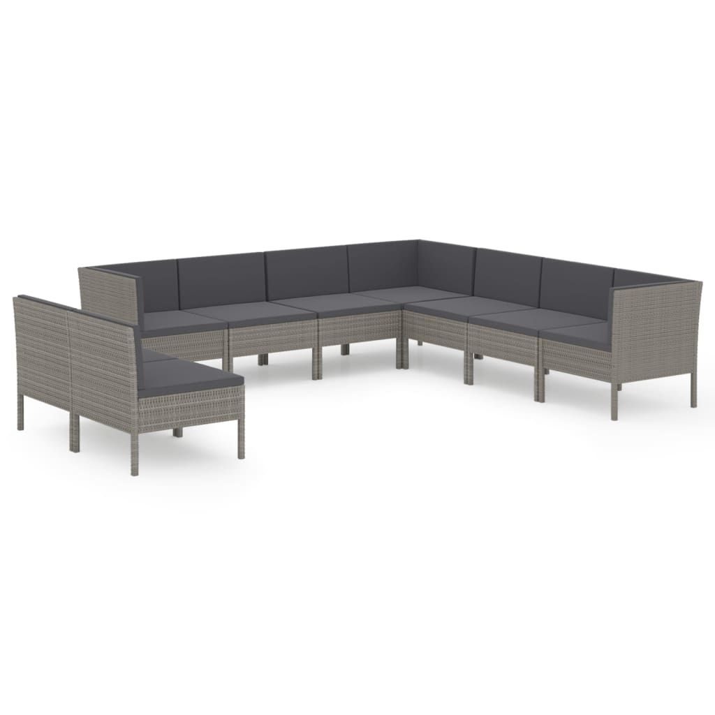 vidaXL 9 Piece Garden Lounge Set with Cushions Poly Rattan Grey
