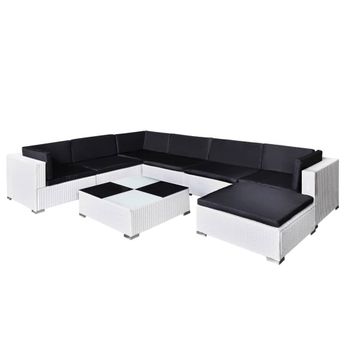 vidaXL 8 Piece Patio Lounge Set with Cushions Poly Rattan White