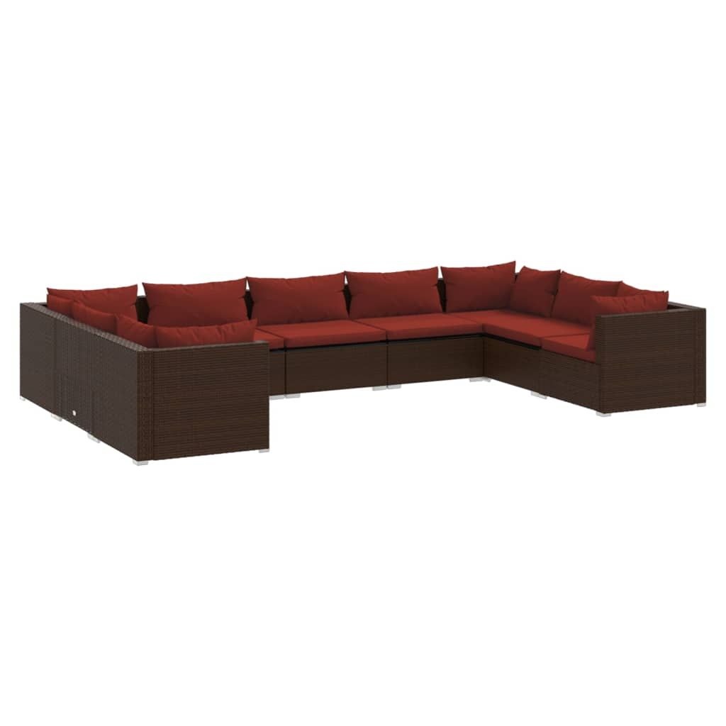 vidaXL 9 Piece Patio Lounge Set with Cushions Poly Rattan Brown