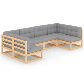 vidaXL 6 Piece Garden Lounge Set with Cushions Solid Wood Pine