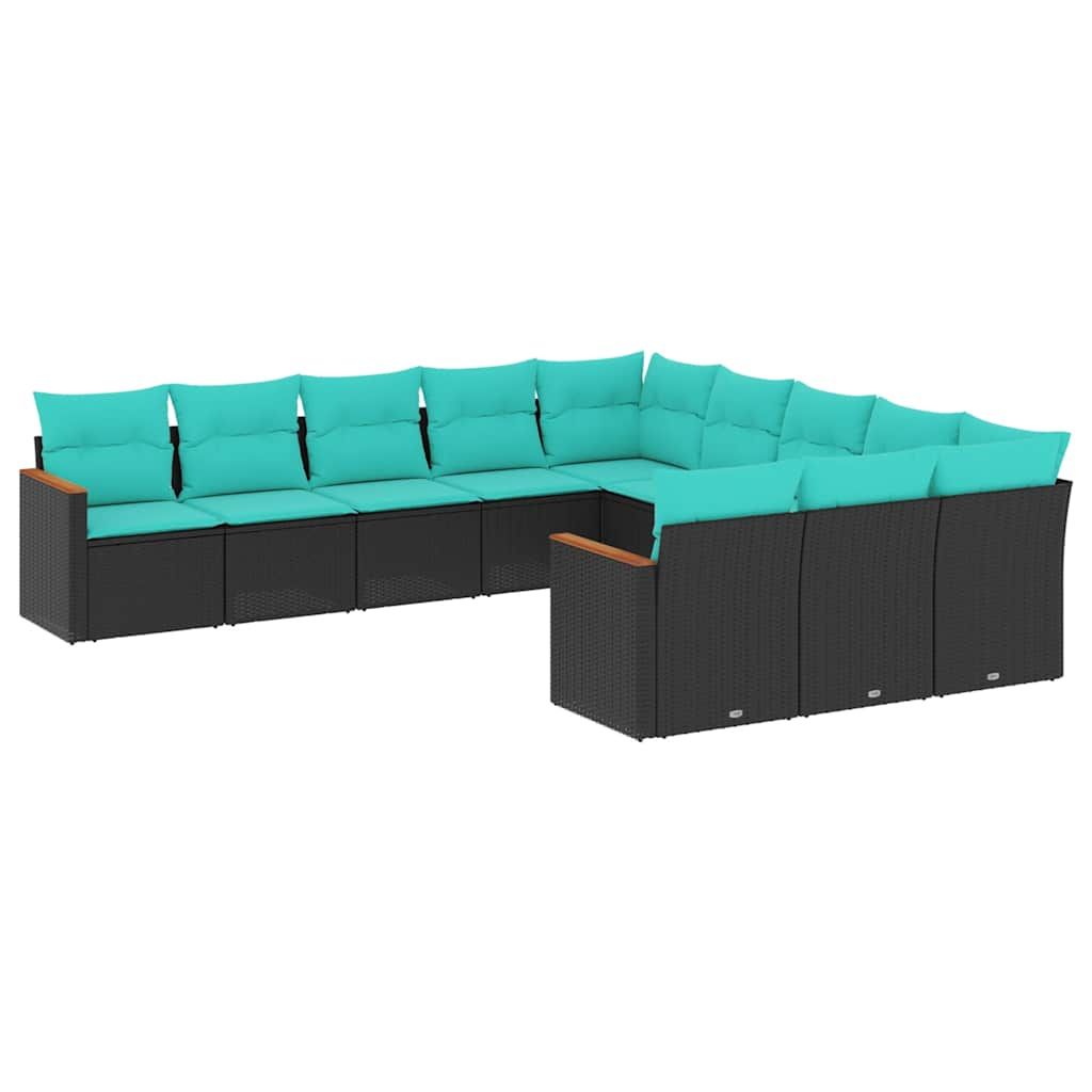 vidaXL 11 Piece Garden Sofa Set with Cushions Black Poly Rattan