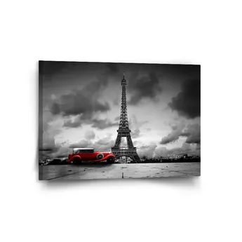 Sablio Obraz Eiffelova věž a červené auto - 120x80 cm