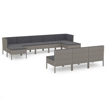 vidaXL 10 Piece Patio Lounge Set with Cushions Poly Rattan Gray