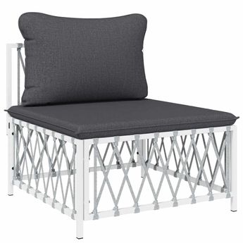 vidaXL Patio Middle Sofa with Cushions White Woven Fabric