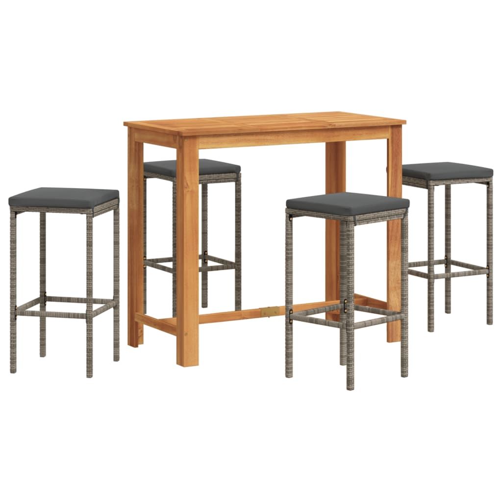 vidaXL 5 Piece Patio Bar Set Gray Solid Wood Acacia and Poly Rattan