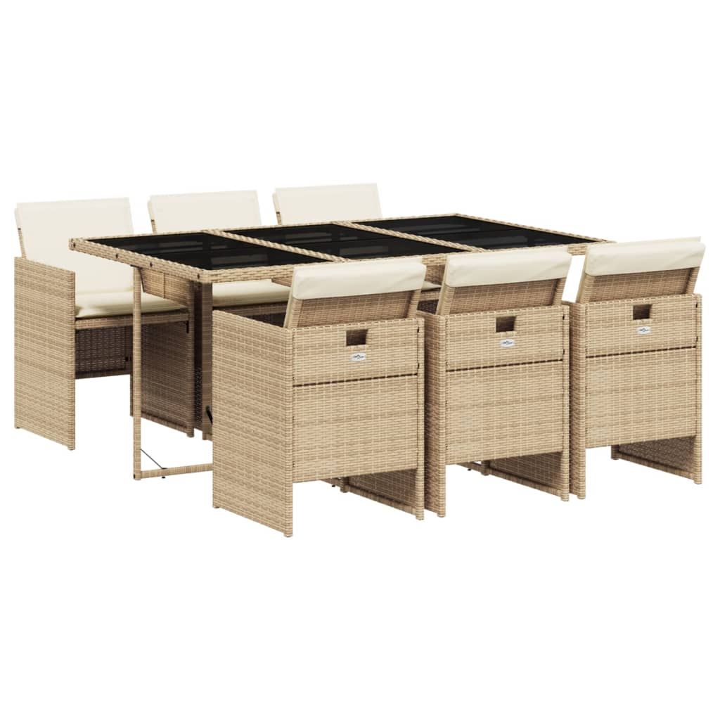 vidaXL 7 Piece Patio Dining Set with Cushions Beige Poly Rattan