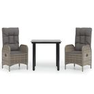 vidaXL 3 Piece Garden Dining Set with Cushions Black and Grey Poly Rattan