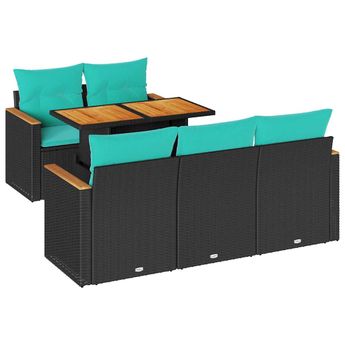 vidaXL 6 Piece Garden Sofa Set with Cushions Black Poly Rattan