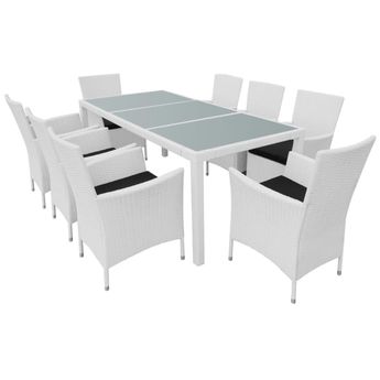 vidaXL 9 Piece Patio Dining Set Poly Rattan Cream White