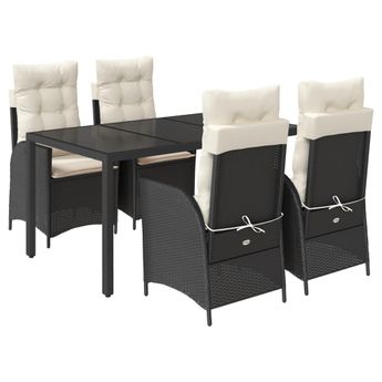 vidaXL 5 Piece Garden Dining Set with Cushions Black Poly Rattan