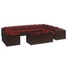 vidaXL 12 Piece Patio Lounge Set with Cushions Brown Poly Rattan