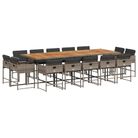 vidaXL 15 Piece Patio Dining Set with Cushions Gray Poly Rattan