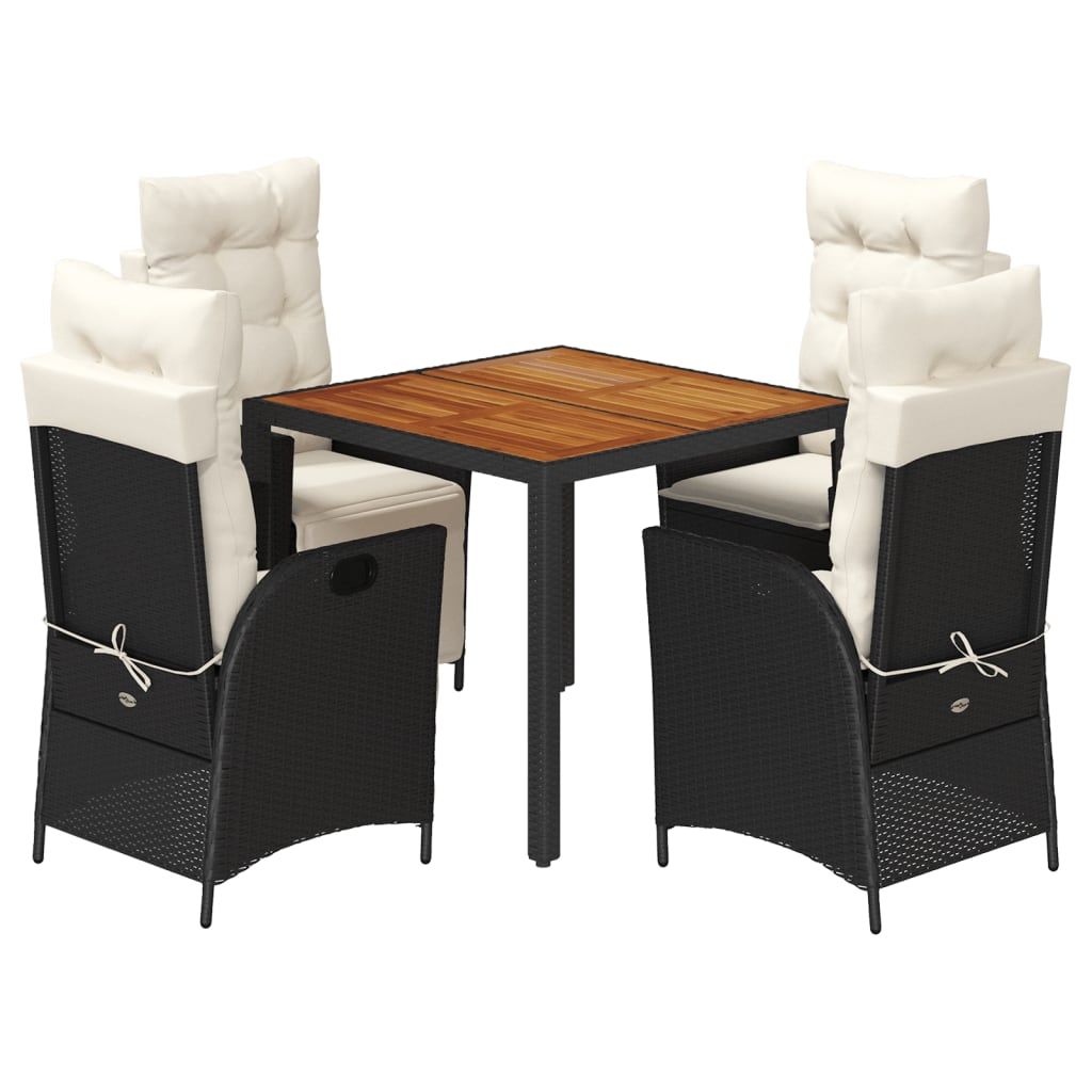 vidaXL 5 Piece Garden Dining Set with Cushions Black Poly Rattan