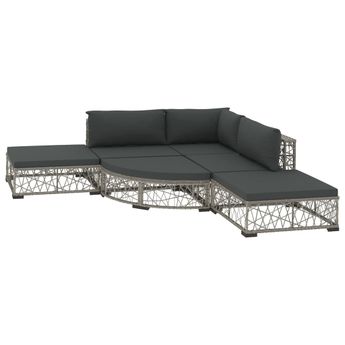 vidaXL 6 Piece Patio Lounge Set with Cushions Poly Rattan Gray