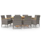 vidaXL 9 Piece Garden Dining Set with Cushions Grey